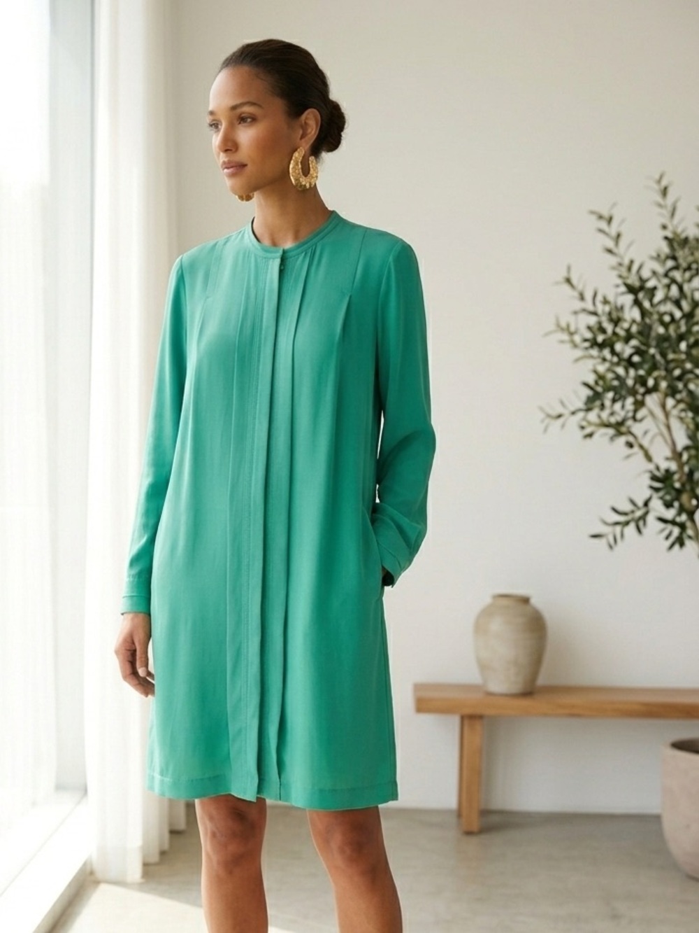 Diane Von Furstenberg (DVF) Teal Green Silk Shirt Dress - US 8